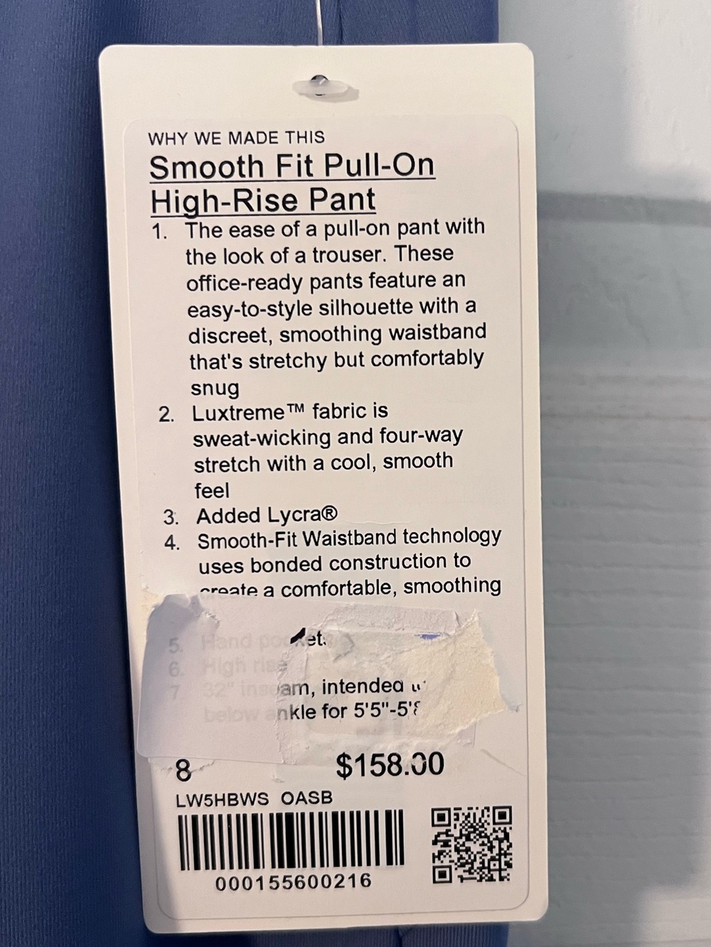 #554 Lululemon NWT Smooth Fit PullOn HR Pant 32” Oasis Blue Sz 8 Office Luxtreme - Picture 4 of 4